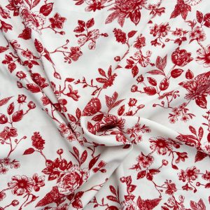 Viscose poplin met rode bloemen