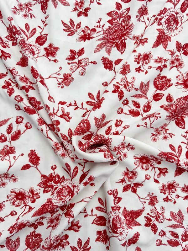 Viscose poplin met rode bloemen