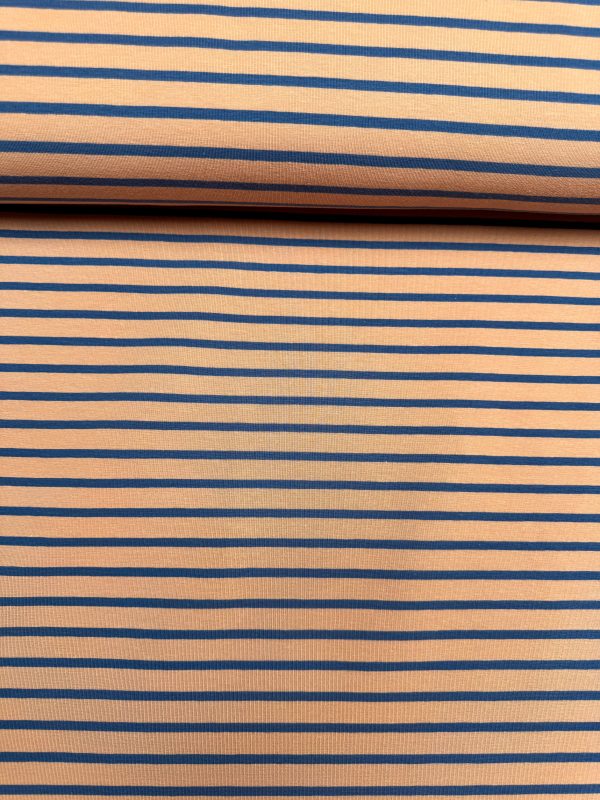 Gestreepte jersey bretonse streep brown sugar/ indigo - Afbeelding 2