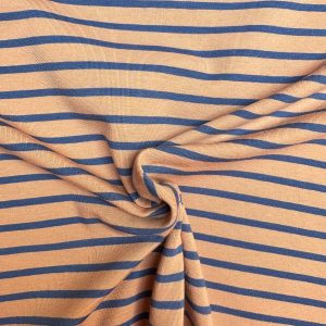 Gestreepte jersey bretonse streep brown sugar/ indigo