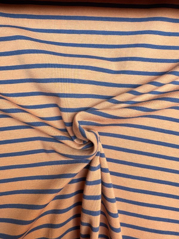 Gestreepte jersey bretonse streep brown sugar/ indigo