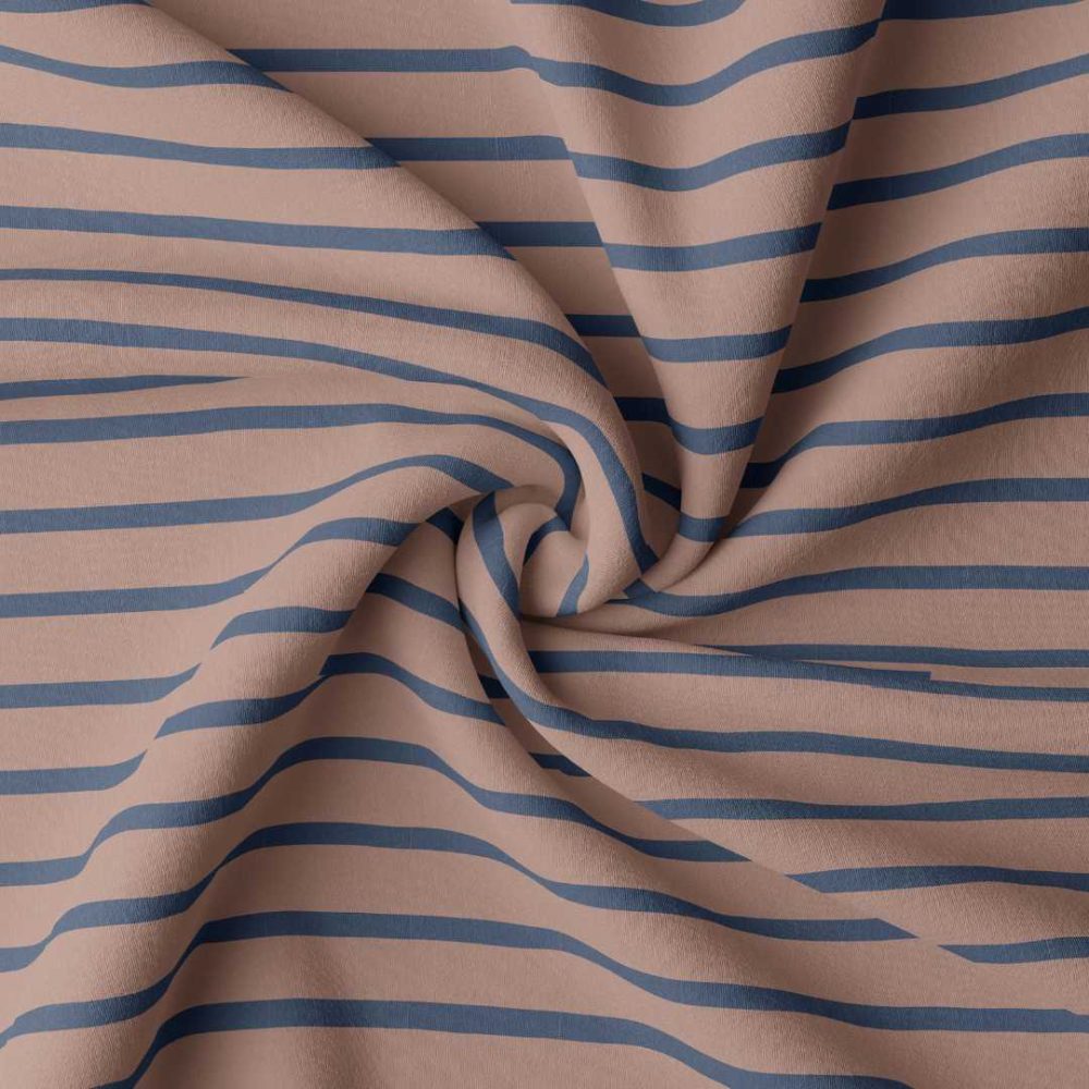 Gestreepte jersey bretonse streep brown sugar/ indigo