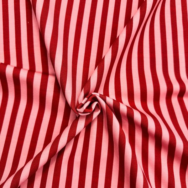 Wijnrood met roze gestreept jersey