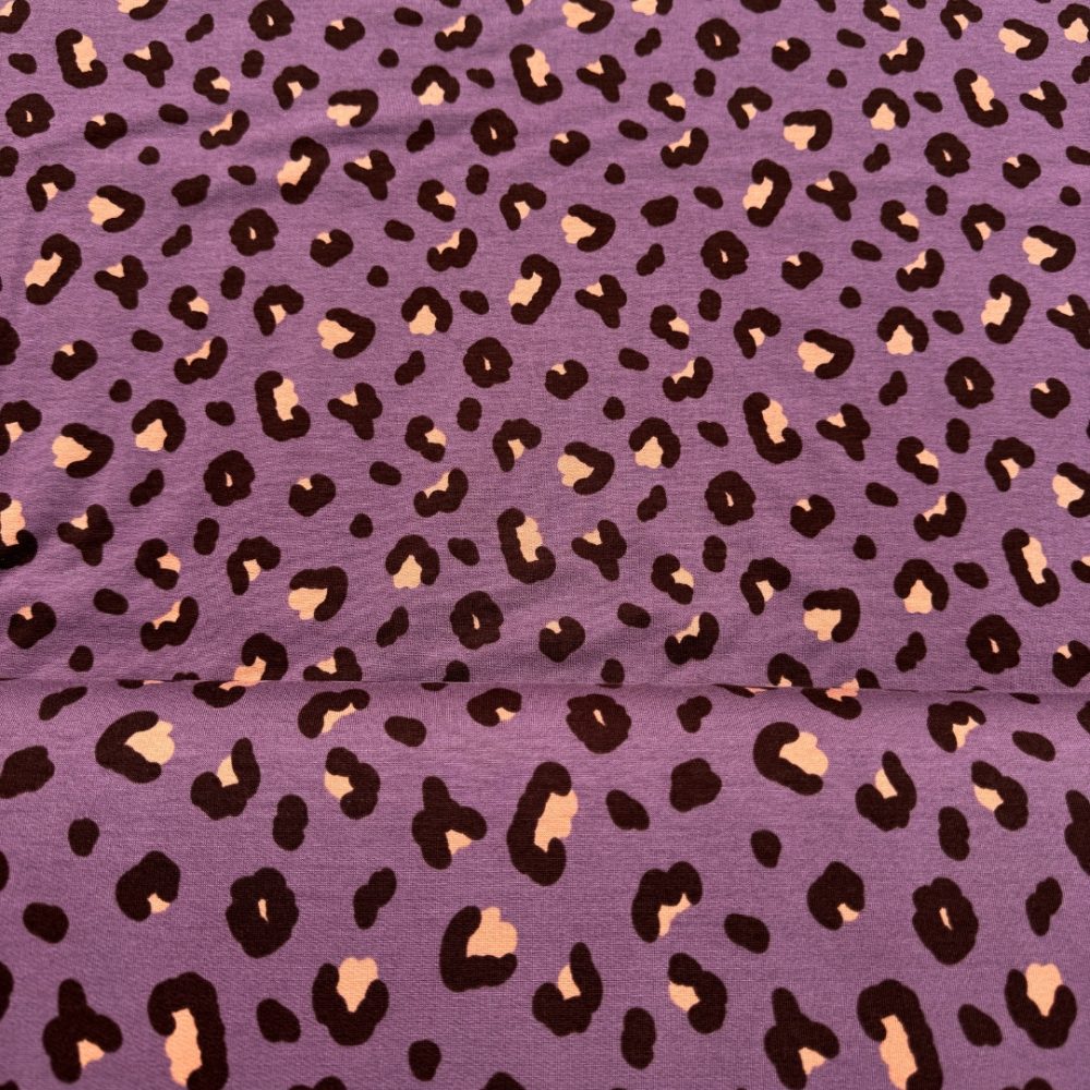 Panterprint mauve op Frenchterry - Afbeelding 3