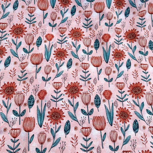 Frenchterry bloemen tulpen en zonnebloemen