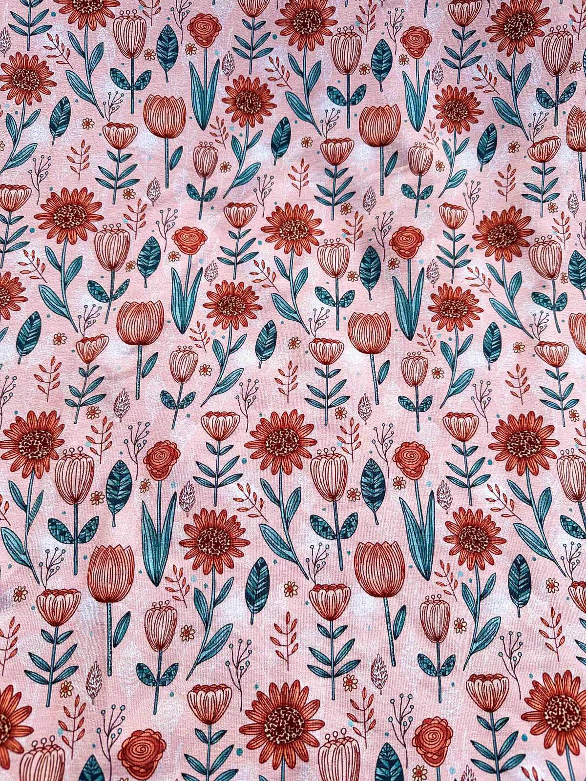 Frenchterry bloemen tulpen en zonnebloemen