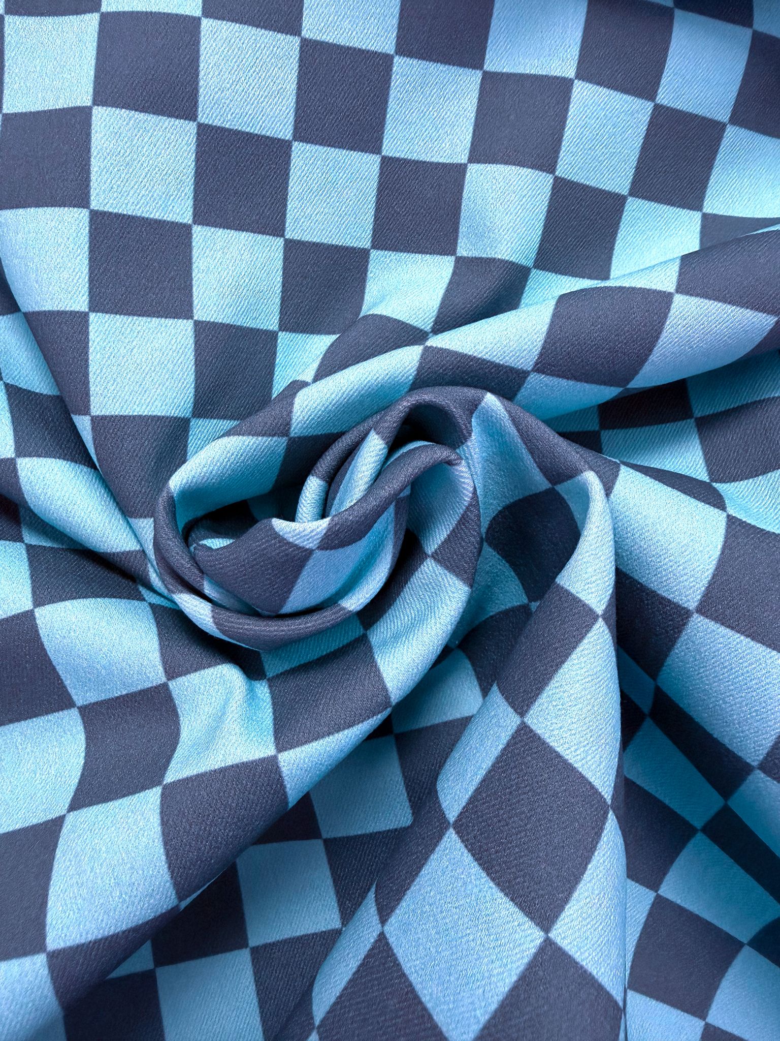 Blauwe blokjes denim twill Afbeelding 2