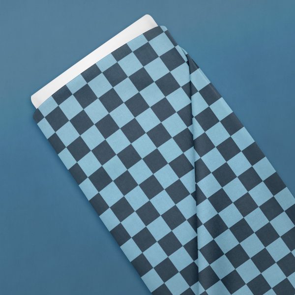 Blauwe blokjes denim twill