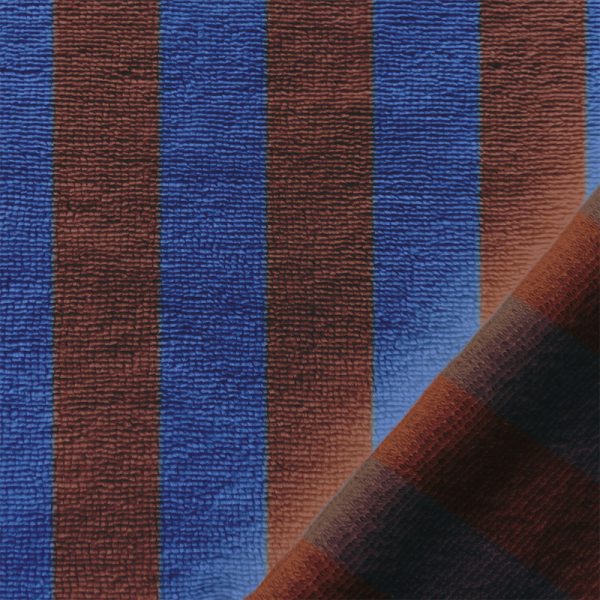 Badstof bruin met blauwe strepen