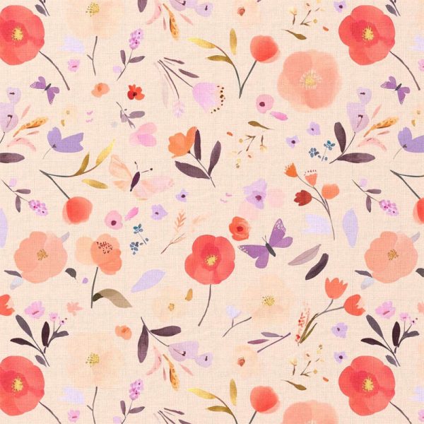 Soft rouge flowers katoen