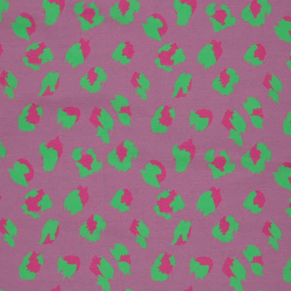 Katoenen jersey panter paars met groen roze