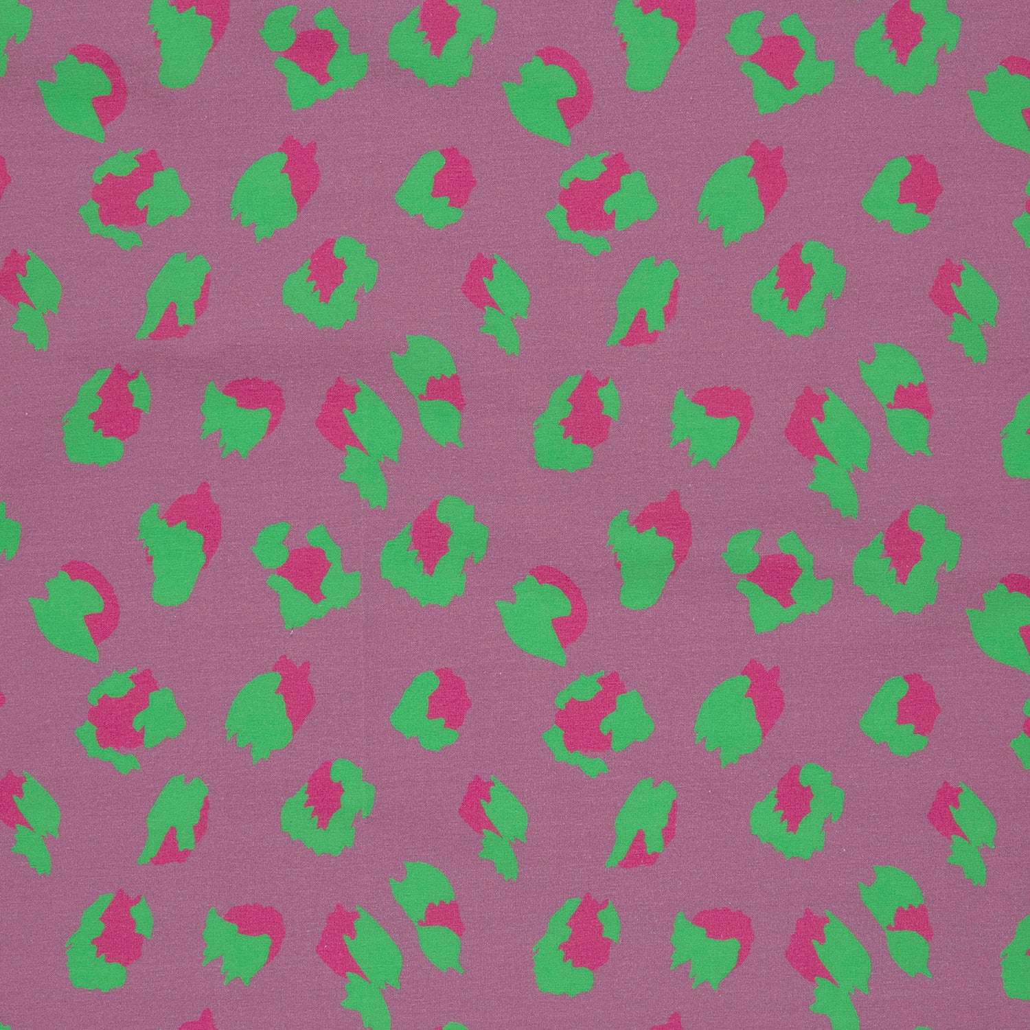Katoenen jersey panter paars met groen roze