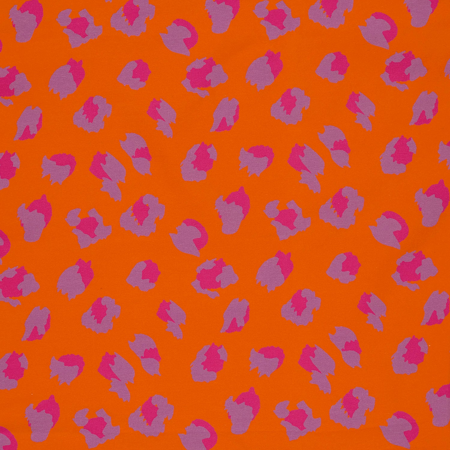Katoenen jersey leopard oranje, roze en paars