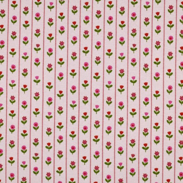 Ribjersey bloemen lichtroze