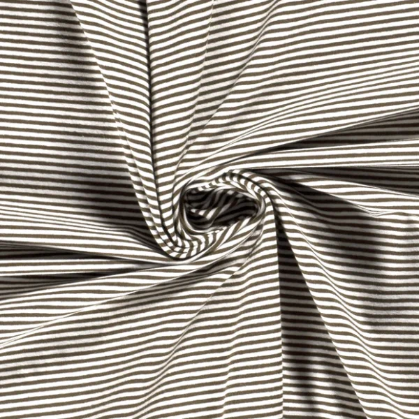 Katoenen jersey yarn dyed streepjes taupe