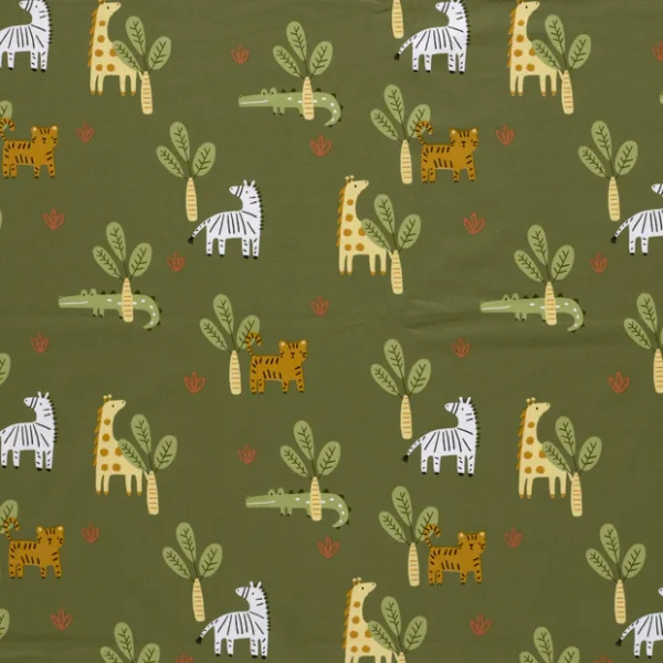 Katoenen jersey Safari Friends Olive