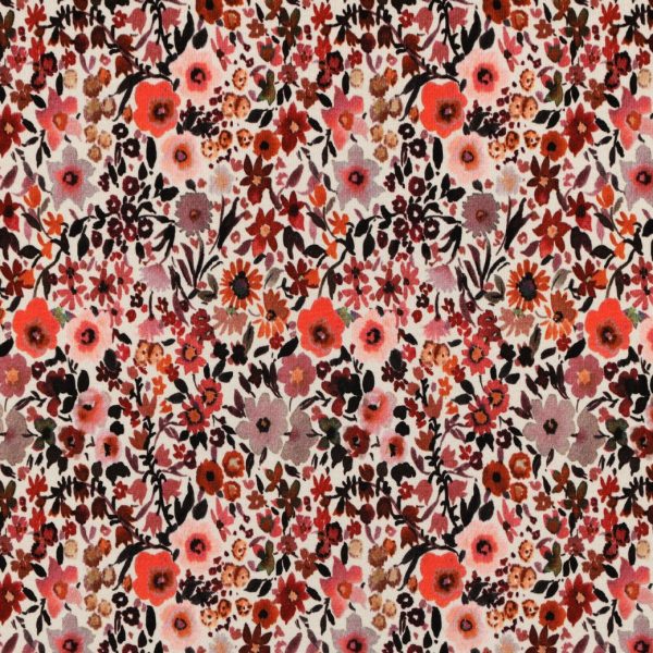 Katoenen jersey pink flowers