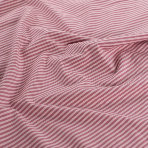 Katoenen jersey small stripes lichtroze/mauve