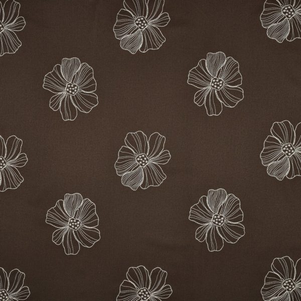 Linnen viscose geborduurde bloemen bruin