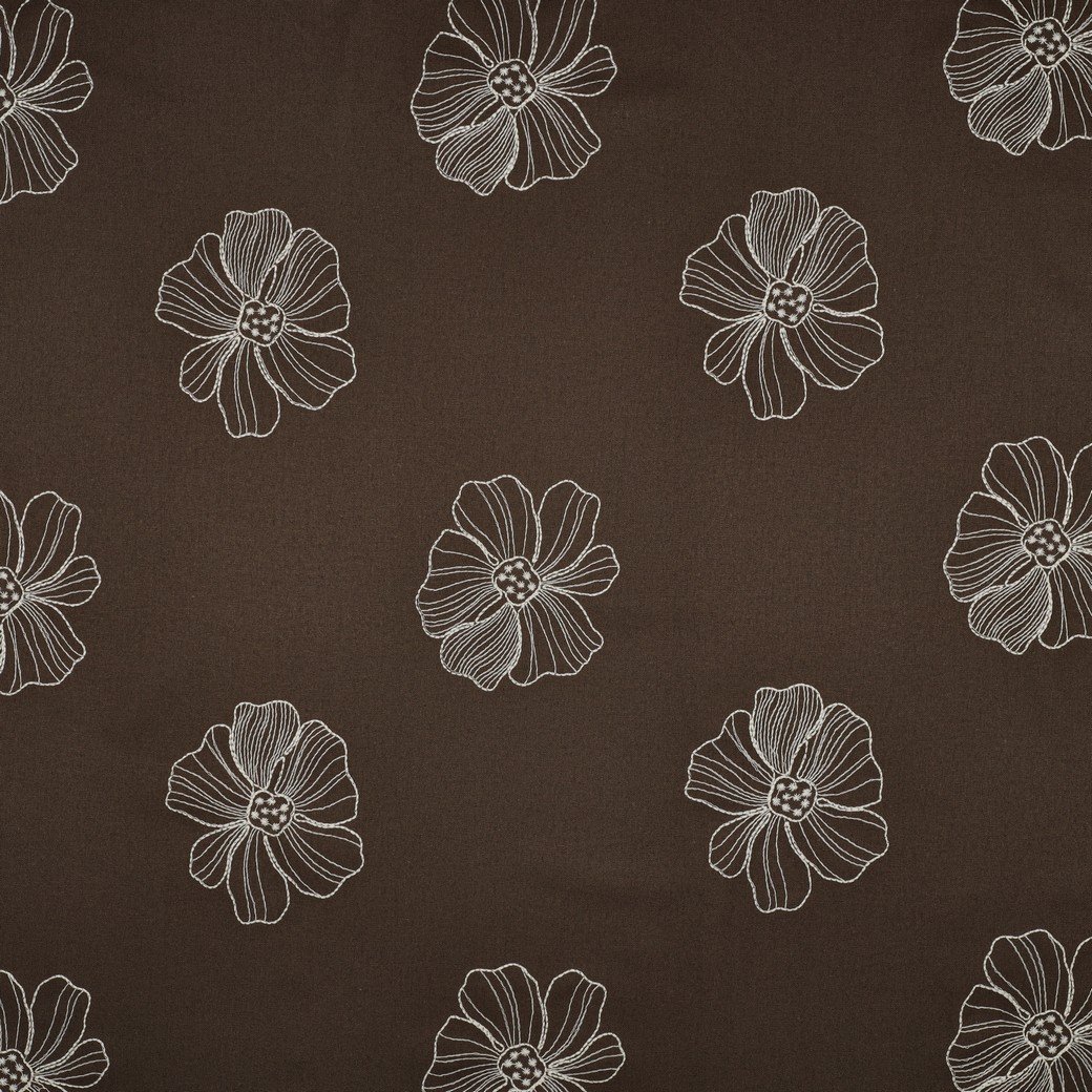 Linnen viscose geborduurde bloemen bruin