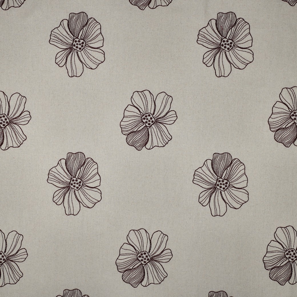 Linnen viscose geborduurde bloemen naturel