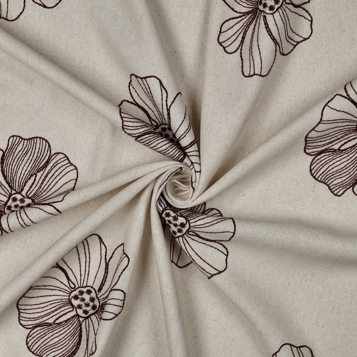 Linnen viscose geborduurde bloemen naturel Afbeelding 3