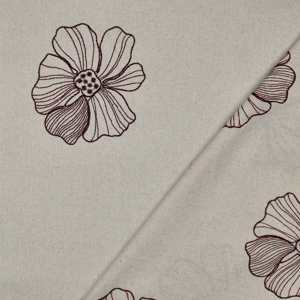 Linnen viscose geborduurde bloemen naturel Afbeelding 4