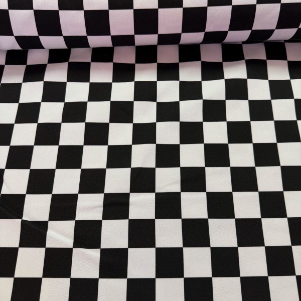 Zwart witte blokjes denim twill