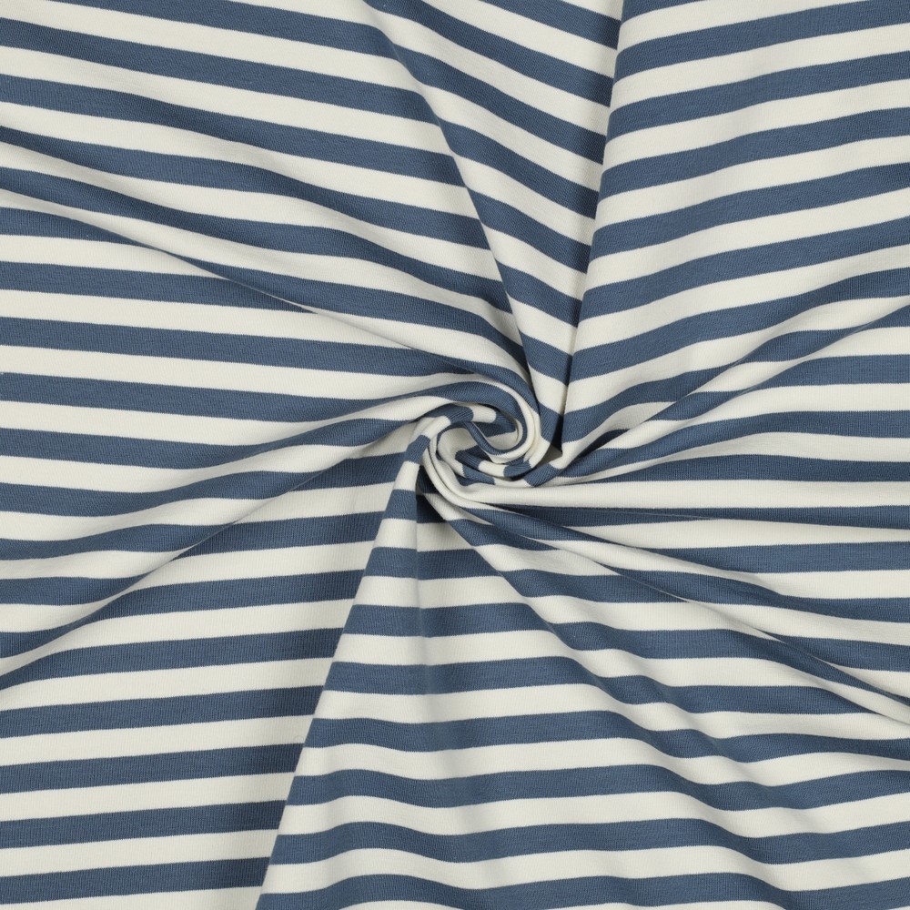 Frenchterry Strepen Jeansblauw/wit Afbeelding 2
