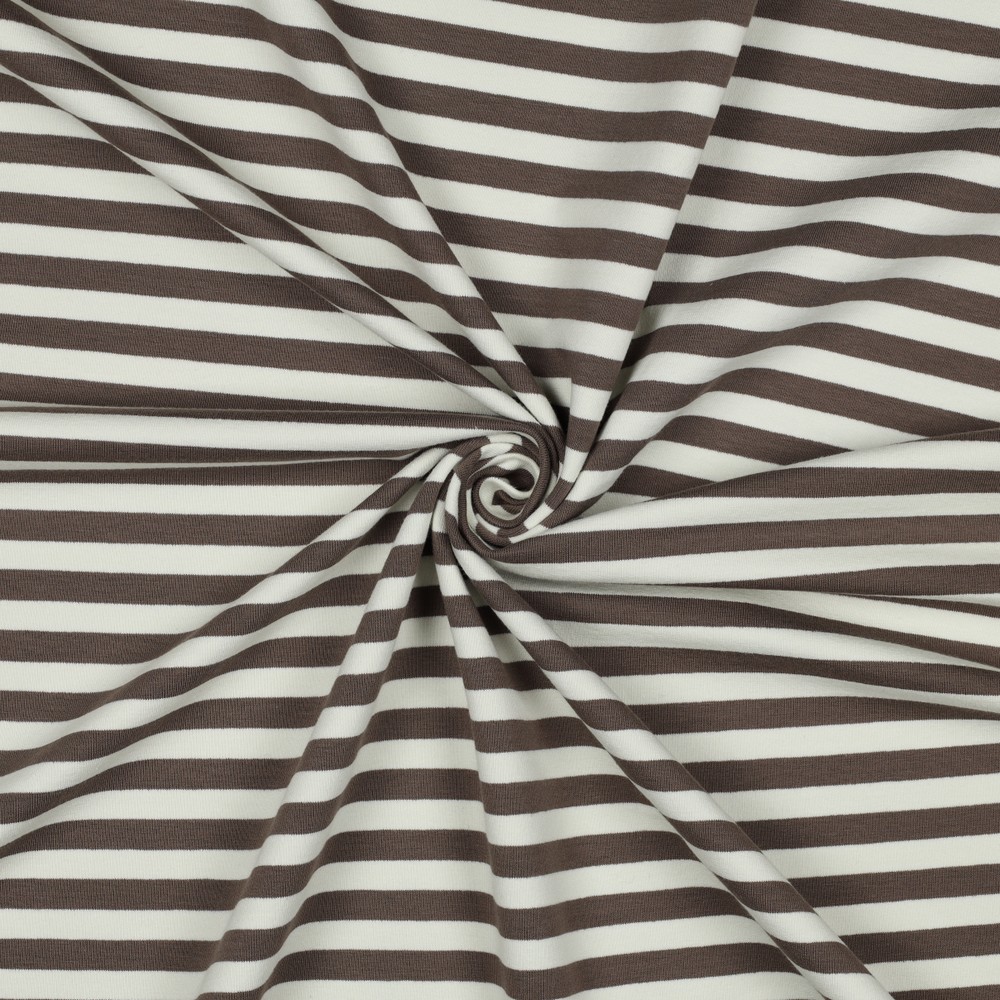 Frenchterry Strepen Taupe/Wit Afbeelding 2