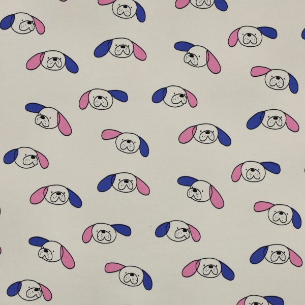 French Terry Jennifer Bouron Speelse hondjes roze/blauw