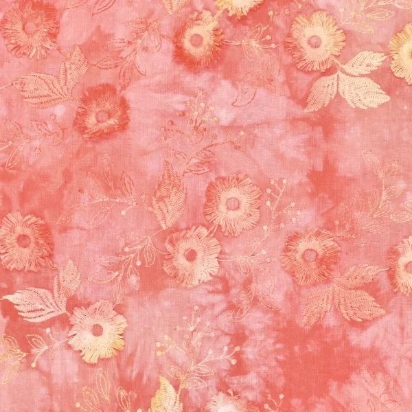 Tie Dye Embroidery Flowers Peach
