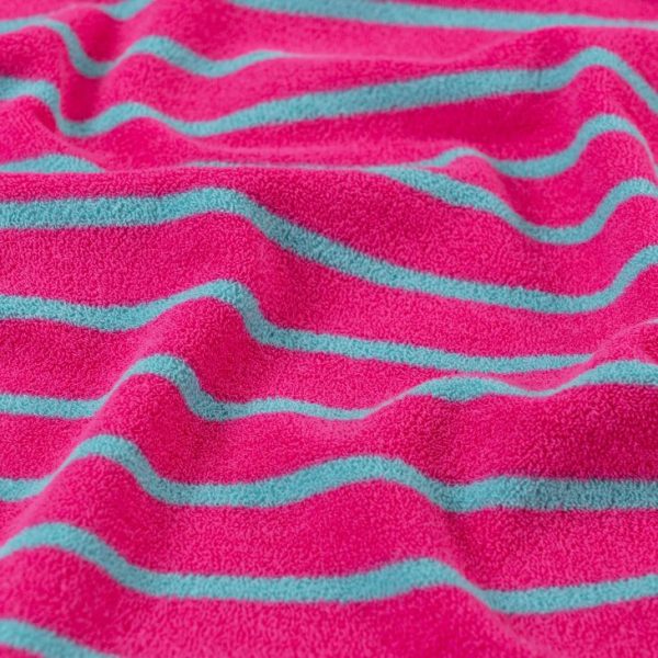 Rekbare Bio Badstof Roze met Turquoise strepen