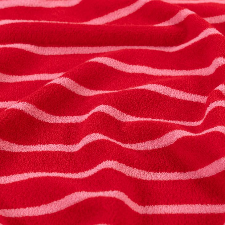 Rekbare bio badstof Roze met Rode Strepen Afbeelding 2