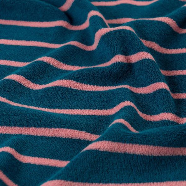 Rekbare bio badstof Roze met Blauwe Strepen