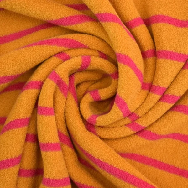 Rekbare Bio Badstof Geel met Roze Strepen