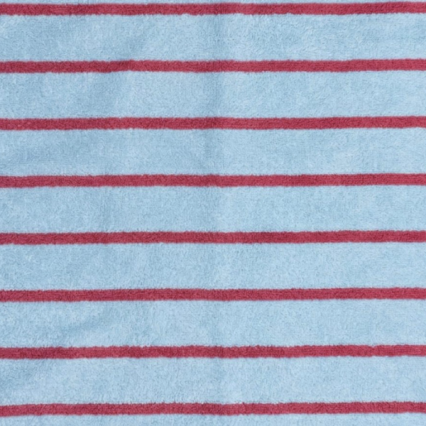 Rekbare Badstof Frosty blue met Cherry rode strepen
