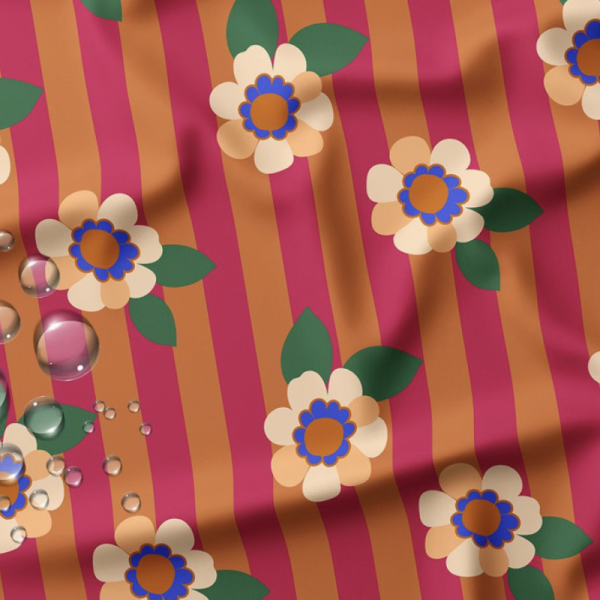 Waterafstotende stof Retro Daisy Stripes