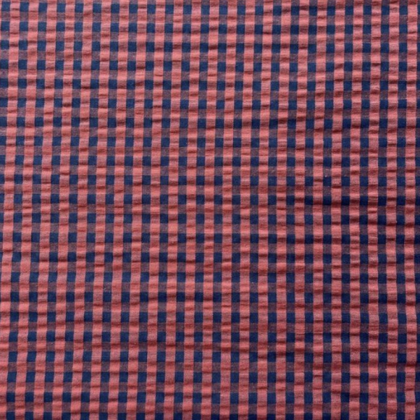 Seersucker Bordeaux & Navy Ruit