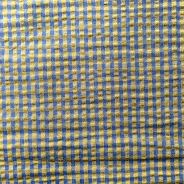 Seersucker Blauw & Geel ruit