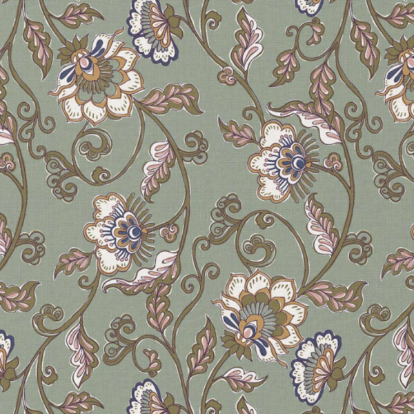 Katoen Vintage Floral Saliegroen
