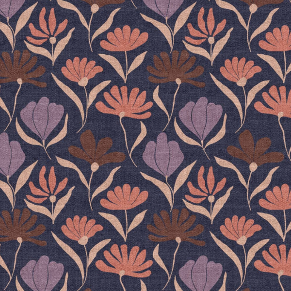 Half panama Canvas Retro Bloemen op nachtblauw
