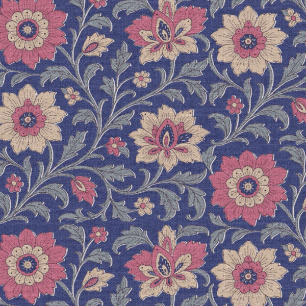 Half Panama Canvas Klassieke bloemen op koningsblauw