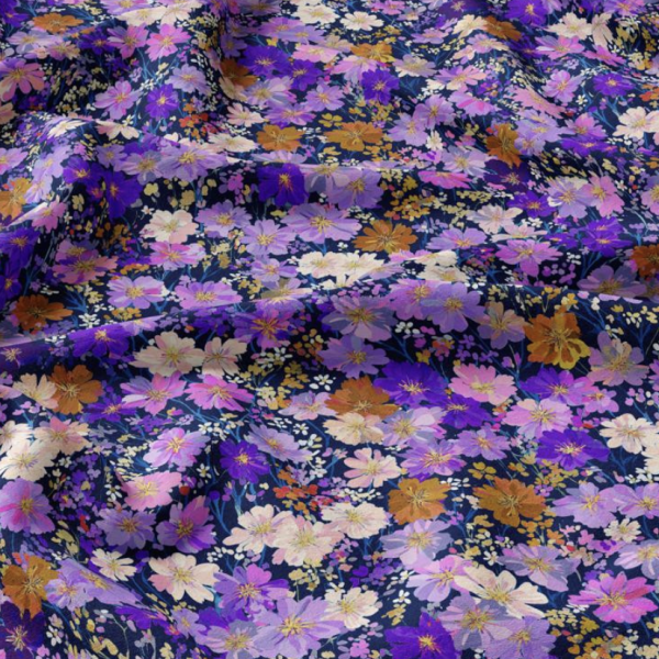 Viscose Bloemenweelde in paars en navy