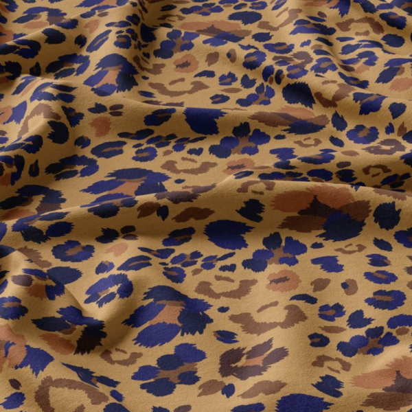 Viscose Panterprint in camel en kobaltblauw