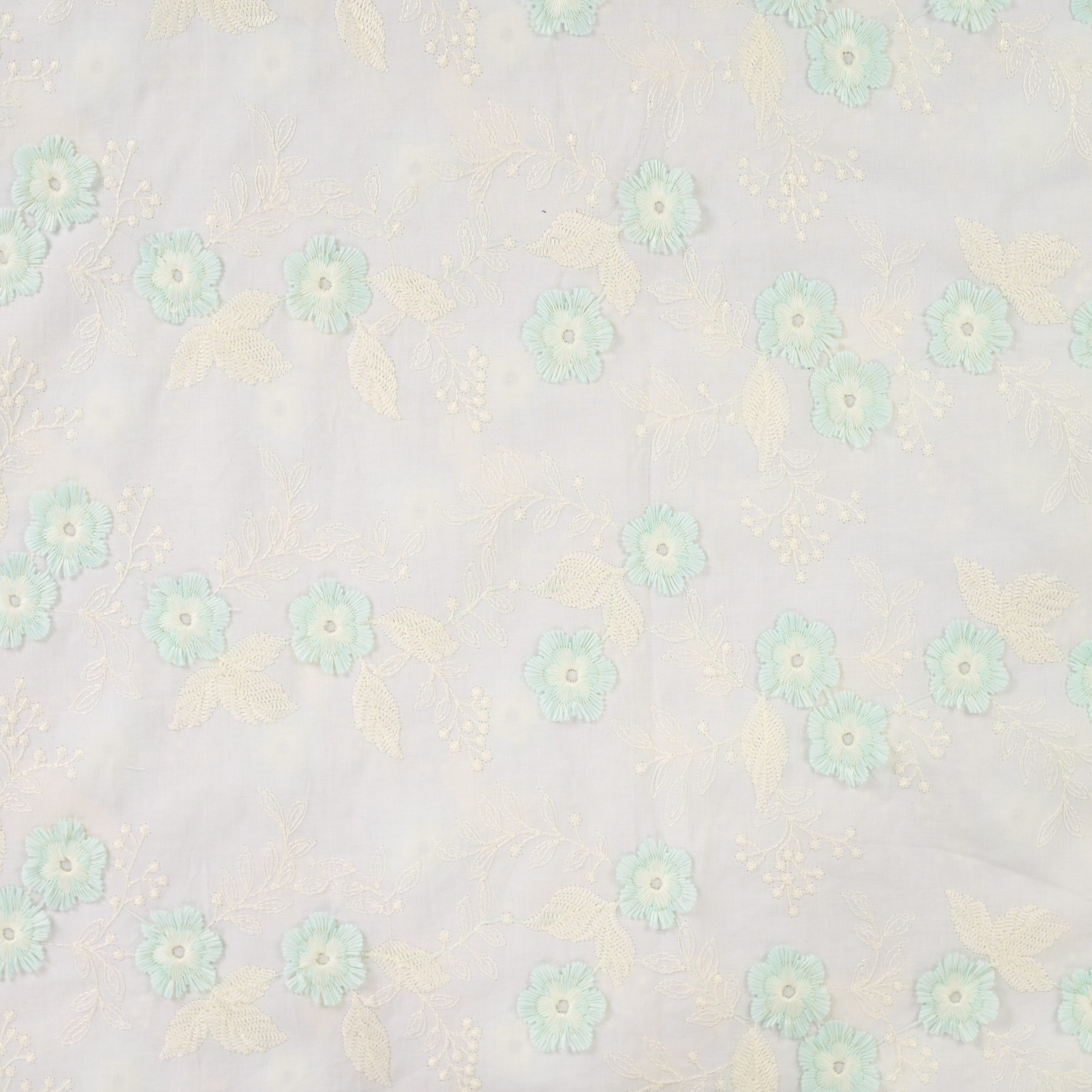 Katoenen Embroidery Bloemen Mint