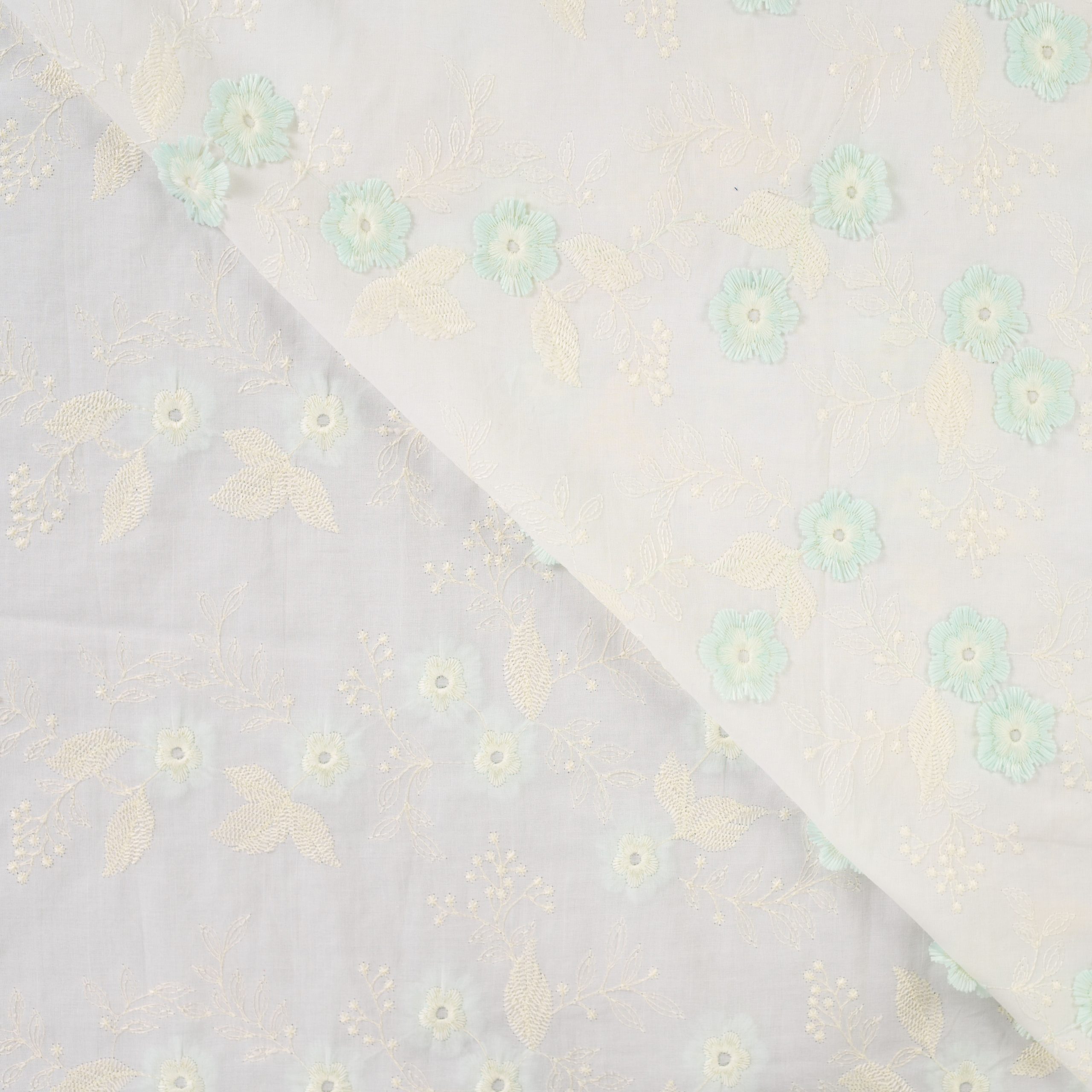 Katoenen Embroidery Bloemen Mint Afbeelding 2