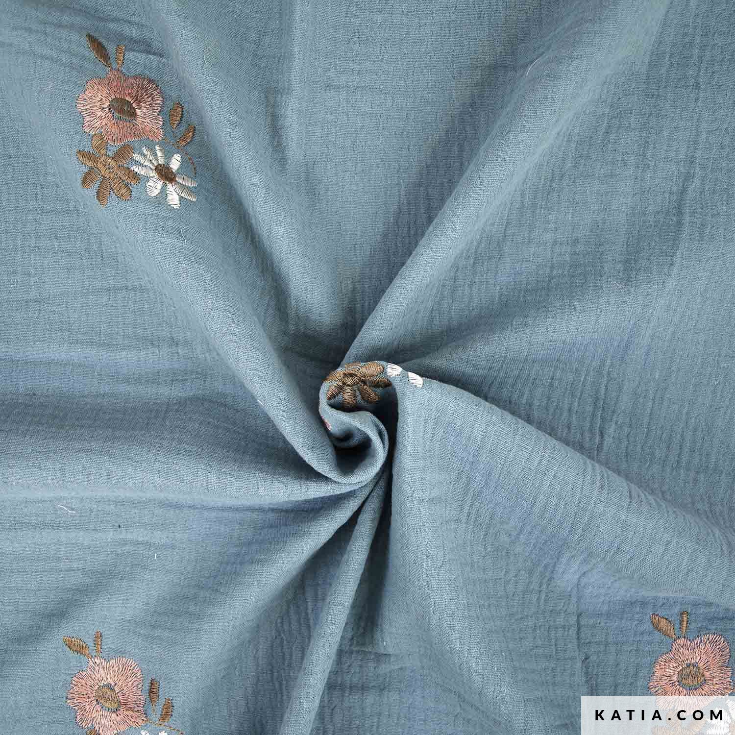 Blooming Blue Hydrofiel met geborduurde bloemen Afbeelding 2