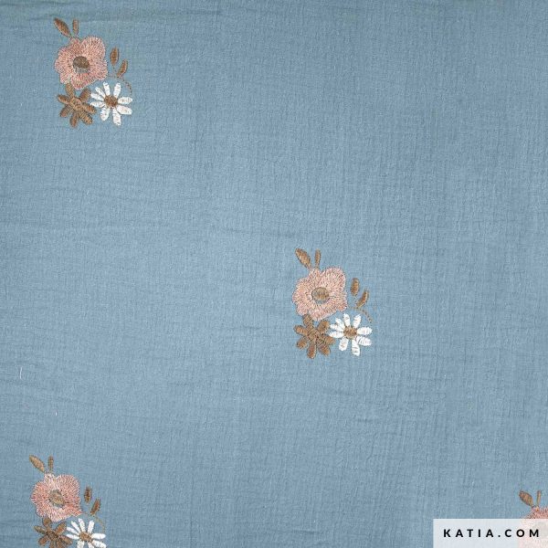 Blooming Blue Hydrofiel met geborduurde bloemen