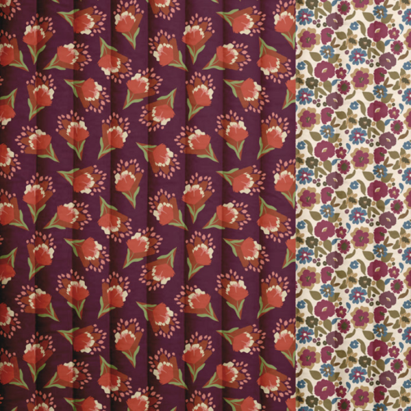 Gewatteerde stof – Double Sided Burgundy Flowers 🌺🍂